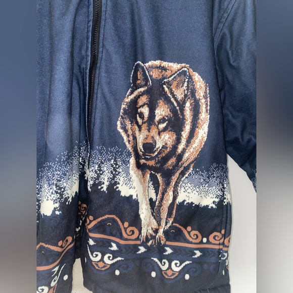 Black Canyon | Wolf Print Zipper Hoodie | Size L - Picture 3 of 4